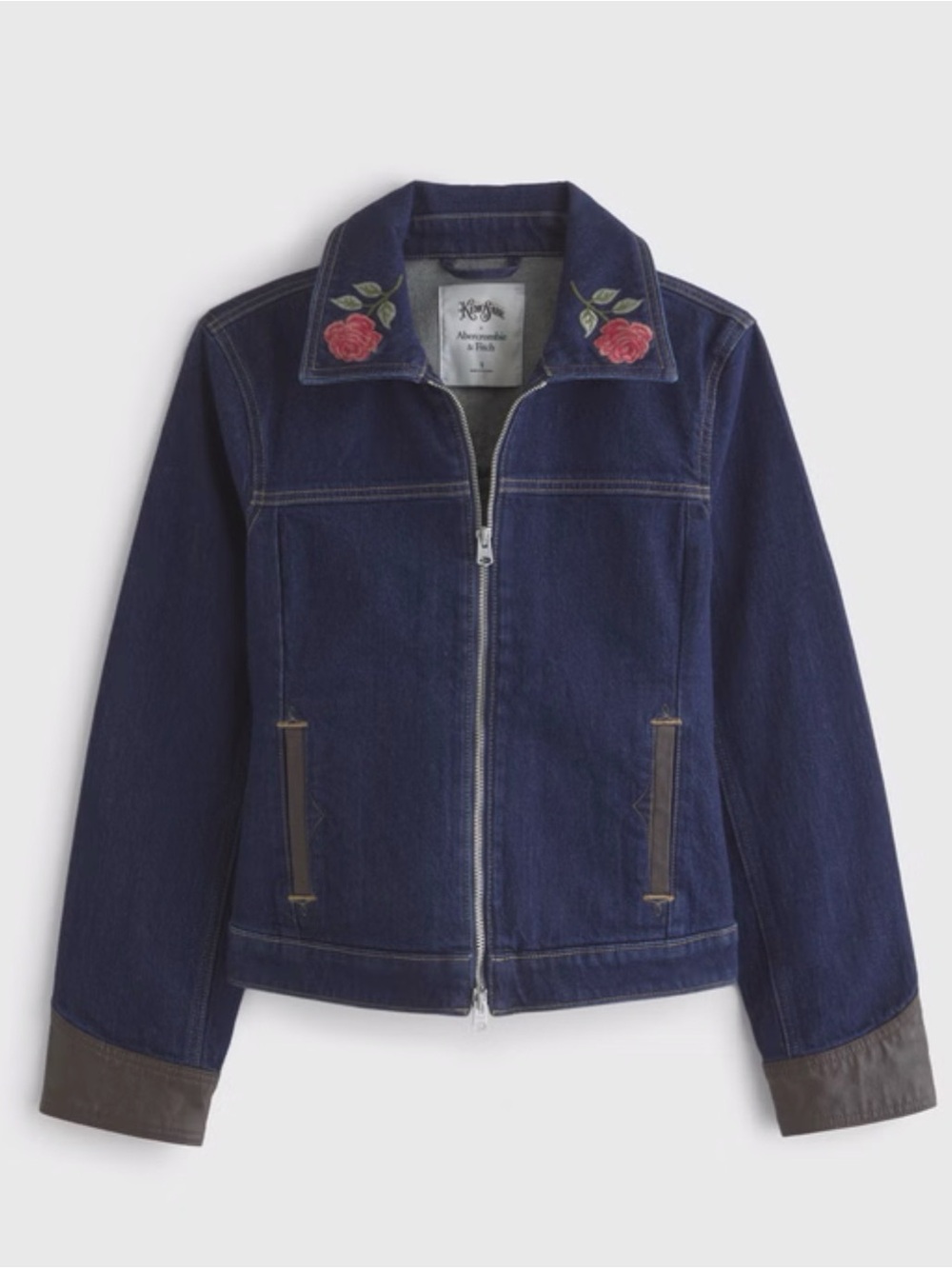 KEMO SABE AND ABERCROMBIE Dark Blue Embroidered Collar Denim Jacket